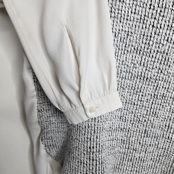 LOFT Cream & Gray Mixed Media Knit Front Panel Long Sleeve Blouse Size Small - Picture 3 of 10